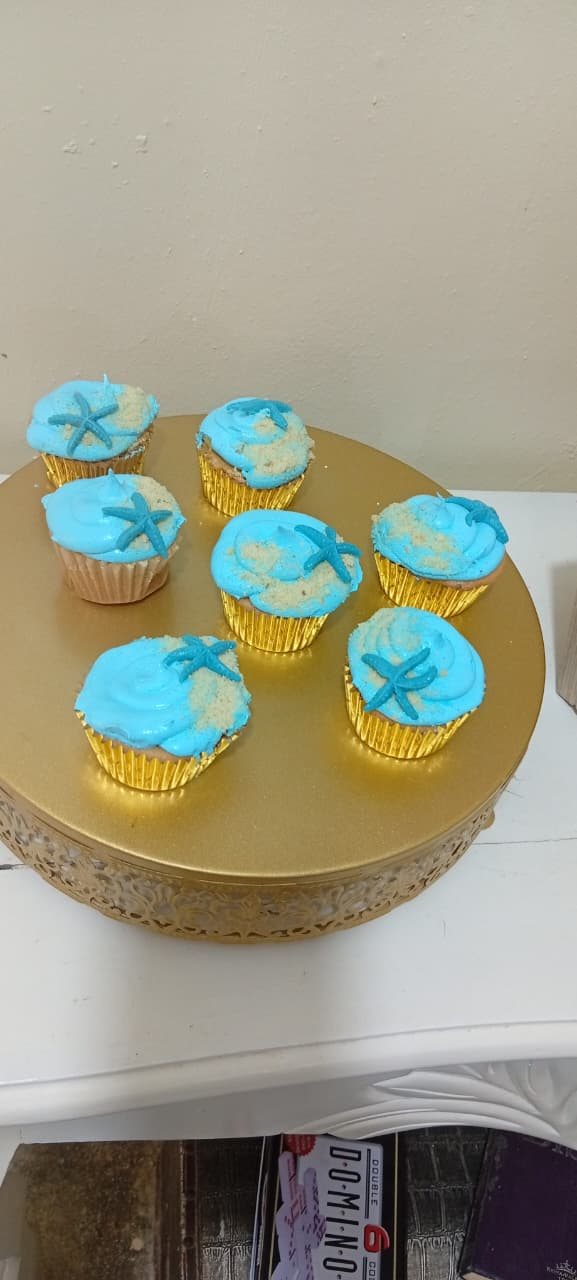 Cupcakes azules con estrella de mar
